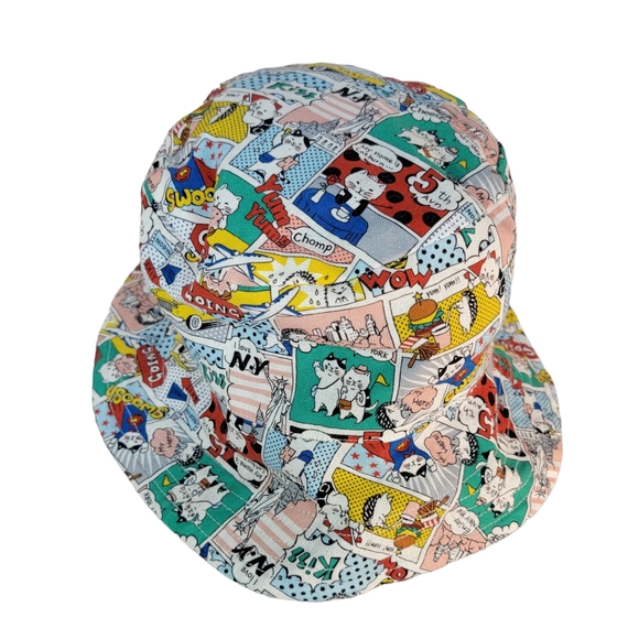 Lucky Wang NYC Cartoon Strip Reversable Chambray Bucket Hat Youth Size 2 - Picture 4 of 11